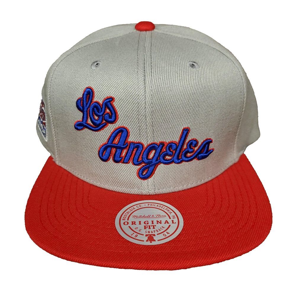 LA Lakers Mitchell & Ness NBA Snapback Hat Cap Script 3D Logo Grey Red NWT